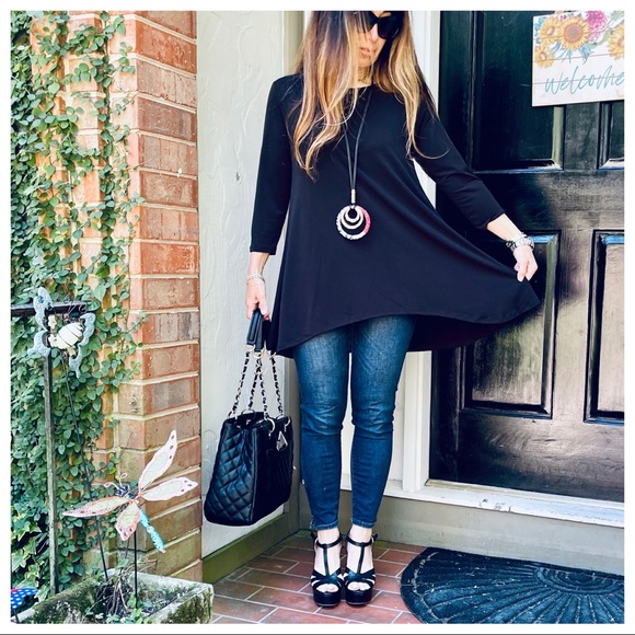 Fall stylish Black high low 3/4  sleeve tunic top - Picture 6 of 8